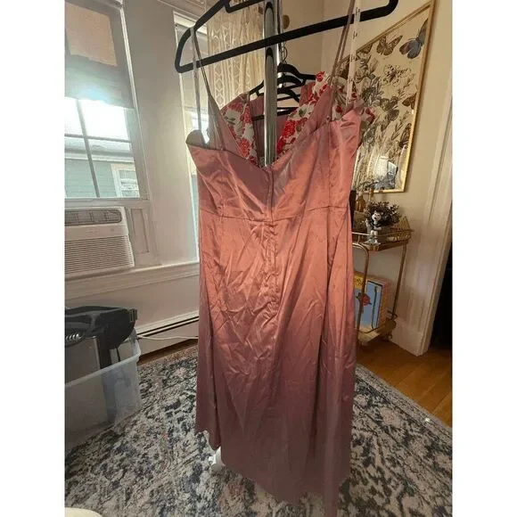 David's Bridal Pleated Bodice Satin Tulip Dress - Picture 3 of 3